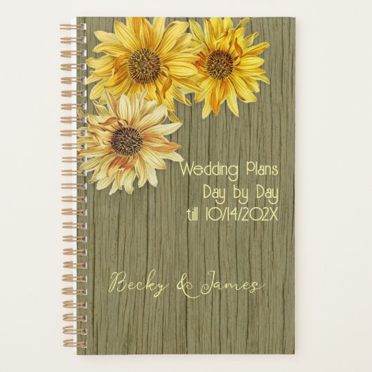 Sonnenblumen- und Holz-Hochzeitsplaner Planer (Vorderseite)