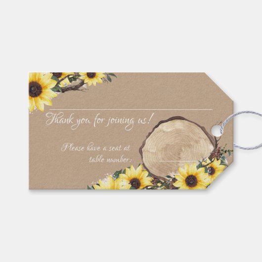 Sonnenblumen und Holz-Slice Sitzplatznummer Gefall Geschenkanhänger (Vorderseite (Horizontal))