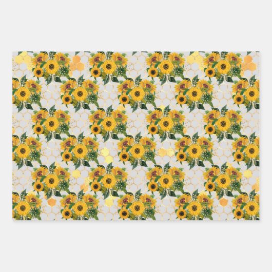 Sonnenblumen und Honigbienen-Umschlagpapier Geschenkpapier Set (Vorderseite 3)