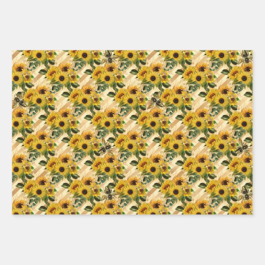 Sonnenblumen und Honigbienen-Umschlagpapier Geschenkpapier Set (Vorderseite)