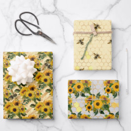 Sonnenblumen und Honigbienen-Umschlagpapier Geschenkpapier Set