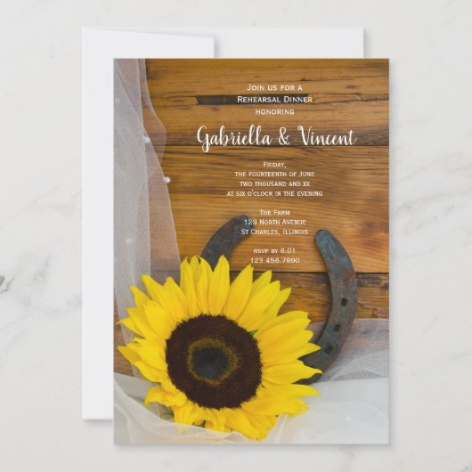 Sonnenblumen und Hufeisen Probe Abendessen Einladung (Vorderseite)