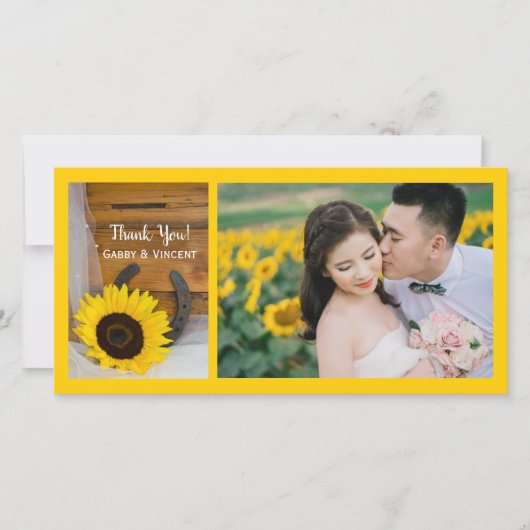 Sonnenblumen und Hufeisen Western Hochzeit Vielen Dankeskarte (Vorderseite)