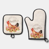 Sonnenblumen und Hühnerfarm frisch Ofenhandschuh & Topflappen-Set (Vorderseite)