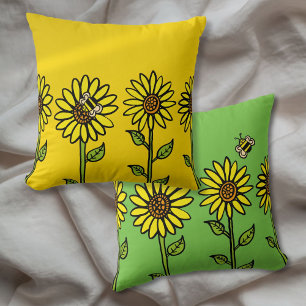 Sonnenblumen und Hummel Hell und Glücklich Kissen