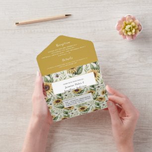 Sonnenblumen- und Hummel-Hochzeit All In One Einladung