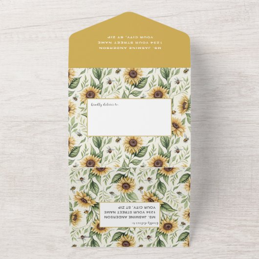 Sonnenblumen und Hummeln All In One Einladung (Außenbereich)