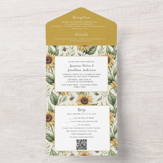 Sonnenblumen und Hummeln All In One Einladung (Innen Boden)