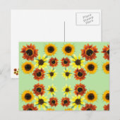 Sonnenblumen und Hummeln auf grünen Postkarten (Vorne/Hinten)