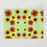 Sonnenblumen und Hummeln auf grünen Postkarten