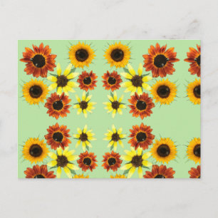 Sonnenblumen und Hummeln auf grünen Postkarten