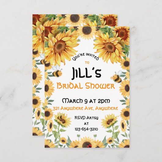 Sonnenblumen und Hummeln Einladung (Vorne/Hinten)