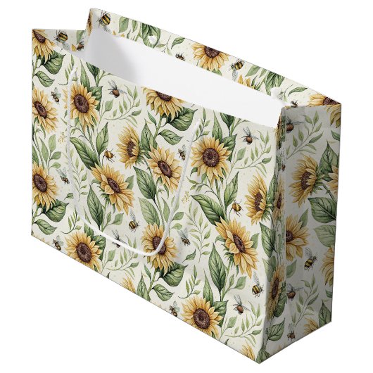 Sonnenblumen und Hummeln Florales Geschenktüte (Vorderseite Schrägansicht)