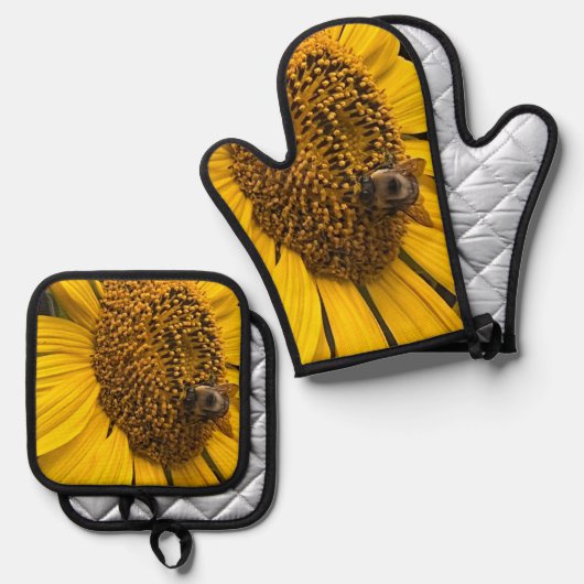 Sonnenblumen und Hummeln Oven Mitt Set (Vorderseite/Rückseite)