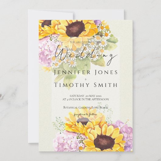 Sonnenblumen und Hydrangea Einladung (Vorderseite)