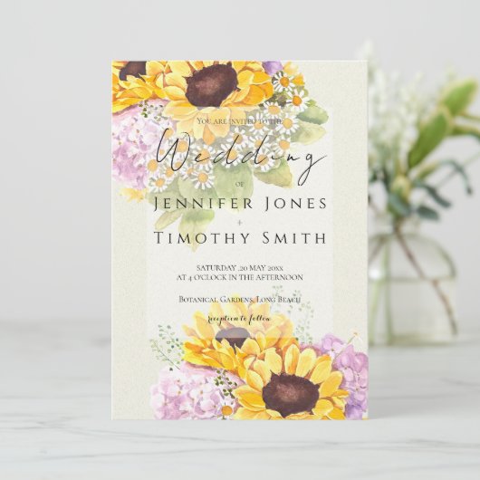 Sonnenblumen und Hydrangea Einladung (Stehend Vorderseite)