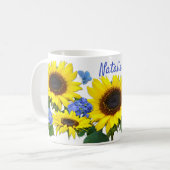 Sonnenblumen und Hydrangea-Individuelle Name Kaffe Kaffeetasse (Vorderseite Links)
