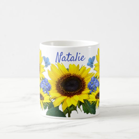 Sonnenblumen und Hydrangea-Individuelle Name Kaffe Kaffeetasse (Mittel)
