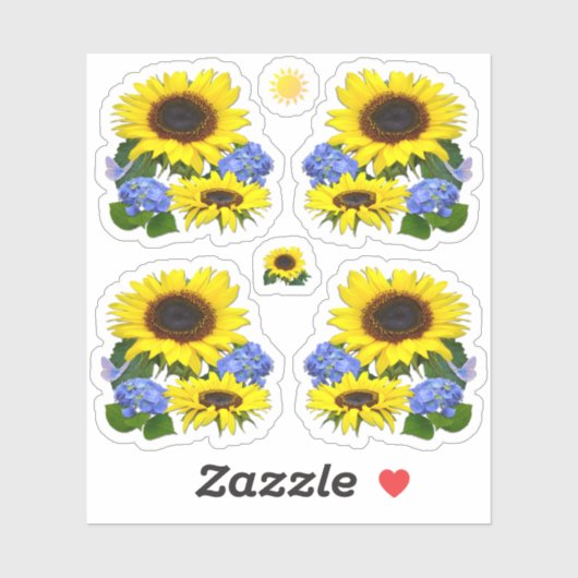 Sonnenblumen und Hydrangeas Aufkleber (Blatt)