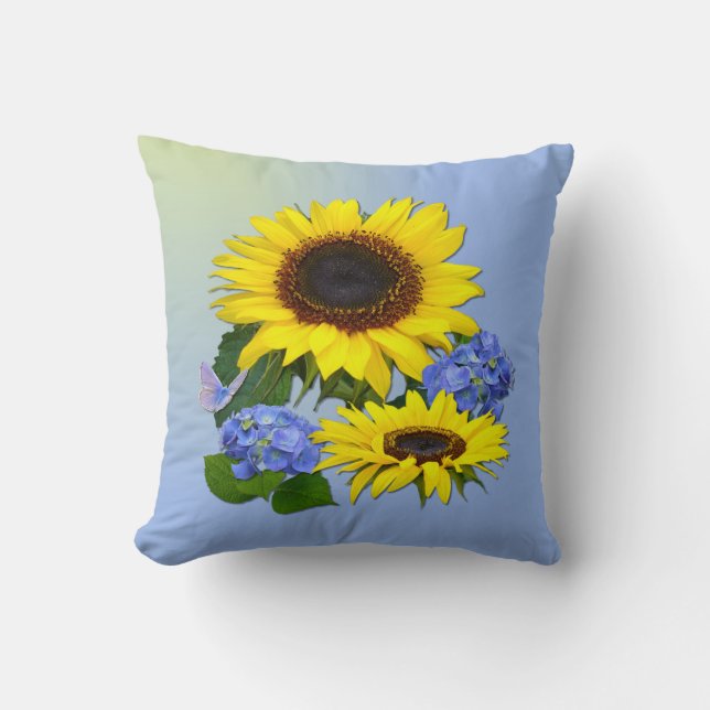 Sonnenblumen und Hydrangeas Kissen (Vorderseite)