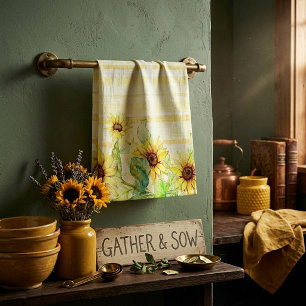 Sonnenblumen und Karo Geschirrtuch