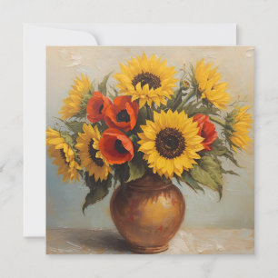 Sonnenblumen und Klatschmohn-Stillleben Karte