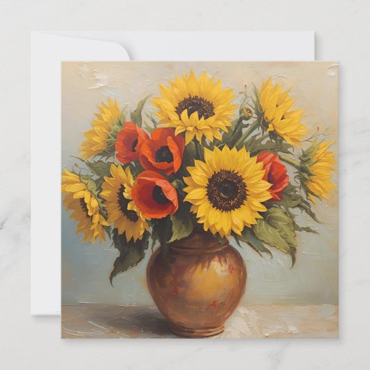 Sonnenblumen und Klatschmohn-Stillleben Karte (Vorderseite)