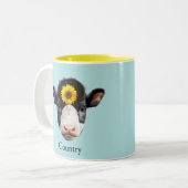 Sonnenblumen und Kuh-Gesicht Zweifarbige Tasse (Vorderseite Links)