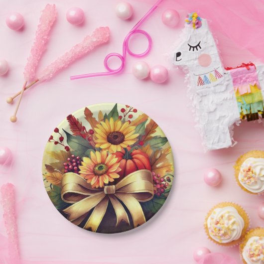 Sonnenblumen und Kürbis, 7" Papierplatte Pappteller (Party)