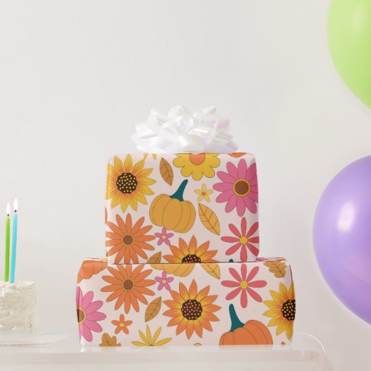 Sonnenblumen und Kürbis Herbstmuster Geschenkpapier (Partygeschenke)