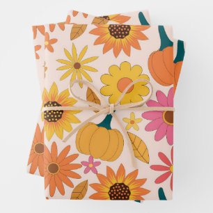 Sonnenblumen und Kürbis Herbstmuster Geschenkpapier Set