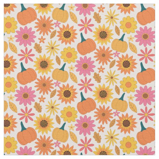 Sonnenblumen und Kürbis Herbstmuster Stoff (Nahaufnahme)