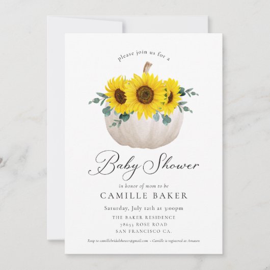 Sonnenblumen und Kürbisfallen Kinderdusche Einladu Einladung (Vorderseite)