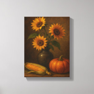Sonnenblumen und Kürbiskuitblumen Stillleben Leinwanddruck
