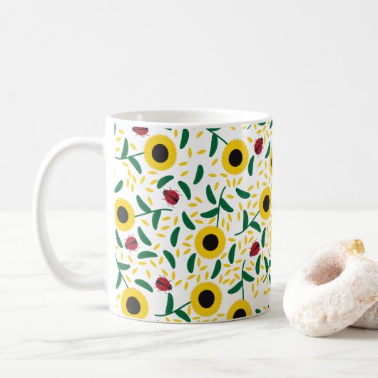 Sonnenblumen und Ladybugs-Muster Kaffeetasse (Mit Donut)