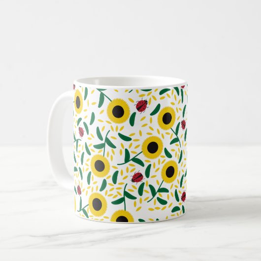 Sonnenblumen und Ladybugs-Muster Kaffeetasse (Vorderseite Links)