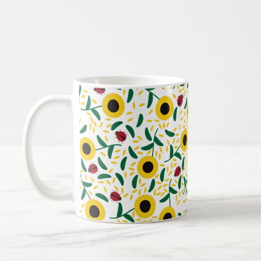 Sonnenblumen und Ladybugs-Muster Kaffeetasse (Links)