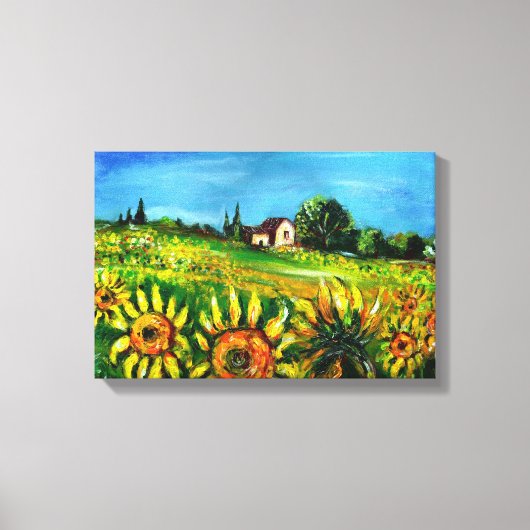 SONNENBLUMEN UND LÄNDER IN DER Toskana Leinwanddruck (Vorderseite)