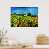 SONNENBLUMEN UND LÄNDER IN DER Toskana Poster (Küche)