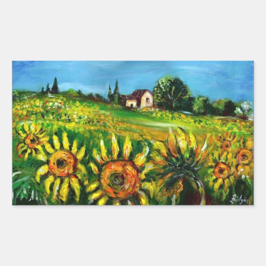 SONNENBLUMEN UND LÄNDER IN DER Toskana Rechteckiger Aufkleber (Vorderseite)