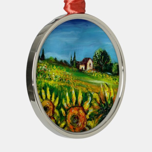 SONNENBLUMEN UND LÄNDER IN DER Toskana Silbernes Ornament (Rechts)