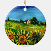SONNENBLUMEN UND LANDSCHAFT IM HERZEN DER Toskana Keramik Ornament (Hinten)