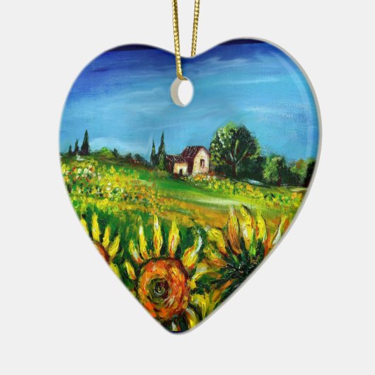 SONNENBLUMEN UND LANDSCHAFT IM HERZEN DER Toskana Keramikornament (Links)