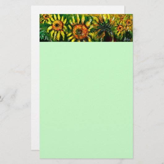 SONNENBLUMEN UND LANDSCHAFT IN DER Toskana, grün Briefpapier (Vorne/Hinten)