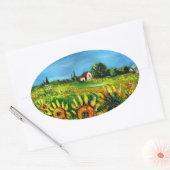 SONNENBLUMEN UND LANDSCHAFT IN DER Toskana, Ovale Ovaler Aufkleber (Umschlag)