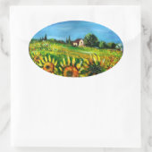 SONNENBLUMEN UND LANDSCHAFT IN DER Toskana, Ovale Ovaler Aufkleber (Tasche)