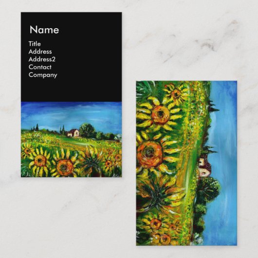 SONNENBLUMEN UND LANDSCHAFT IN DER Toskana, schwar Visitenkarte (Vorne/Hinten)