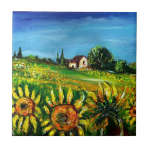 SONNENBLUMEN UND LANDSCHAFT IN TOSKANA FLIESE