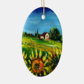 SONNENBLUMEN UND LANDSCHAFT IN TOSKANA-Herzen Keramik Ornament (Rechts)