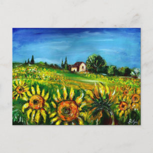 SONNENBLUMEN UND LANDSCHAFTLICHES LANDSCHAFTSLANDS EINLADUNGSPOSTKARTE